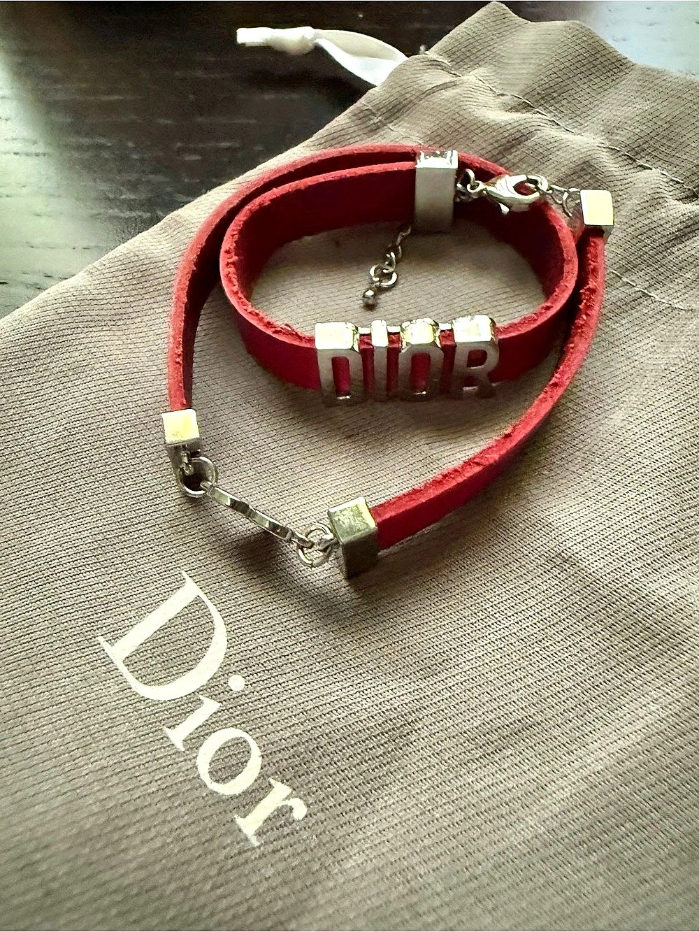 Dior Heart Calfskin Leather Double Wrap Bracelet Red & Gold